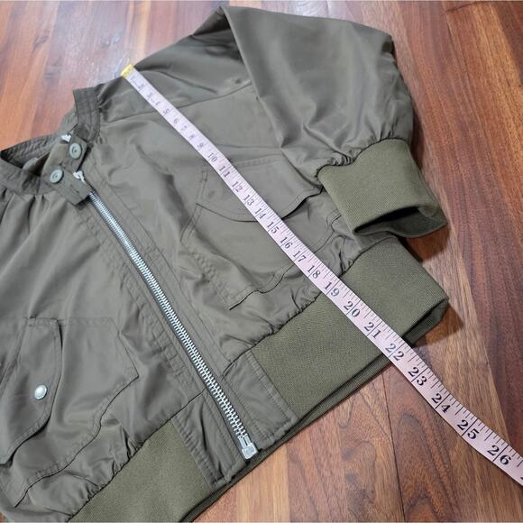 Free People Olive Moss Green Satin Bomber Jacket Pockets Size Small - Picture 6 of 7